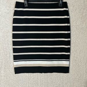 White House Black Market Striped Black White Pencil Skirt Women's Size 8.